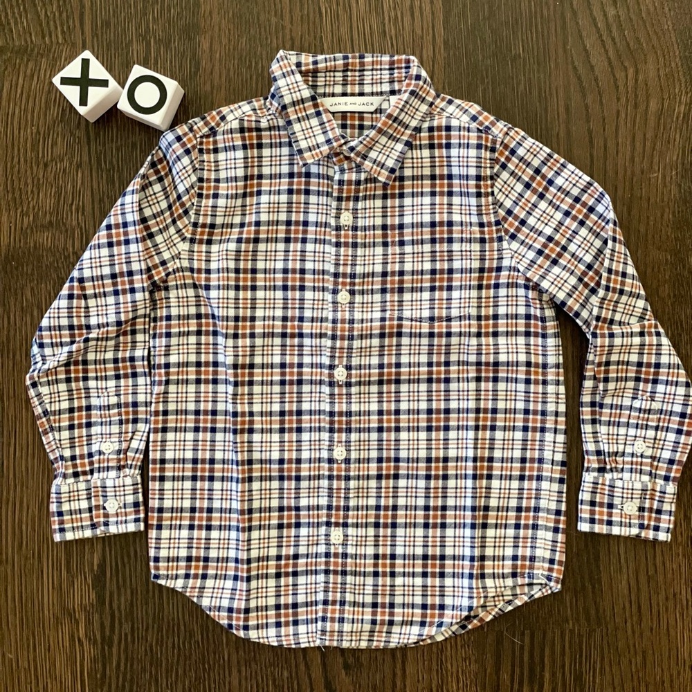 Janie and Jack Navy & Brown Plaid Button Down Shirt